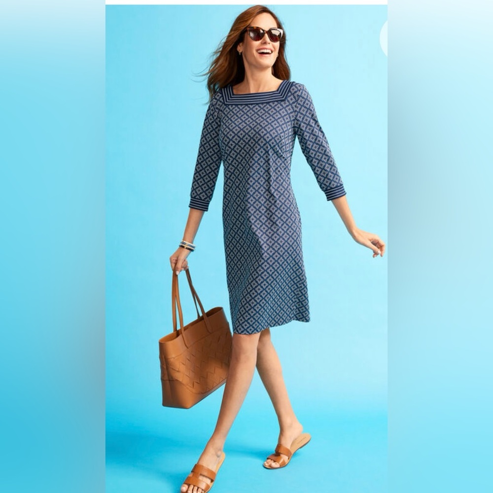 Talbots NWT XS Geo-Print Square Necked Shift Dress